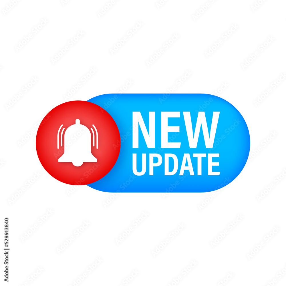 Red new update banner in modern style. Web design. Vector stock illustration Red new update banner in modern style. Web design. Vector stock illustration