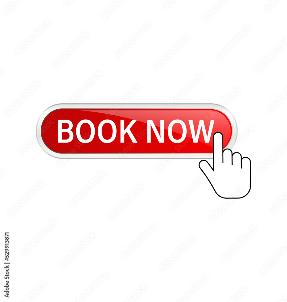 Book now, great design for any purposes. Illustration, vector. Vector background. Hand click icon. Book now, great design for any purposes. Illustration, vector. Vector background. Hand click icon.