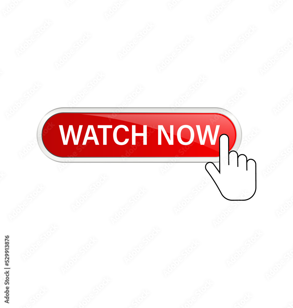 Watch now, great design for any purposes. Illustration, vector. Vector background. Hand click icon. Watch now, great design for any purposes. Illustration, vector. Vector background. Hand click icon.
