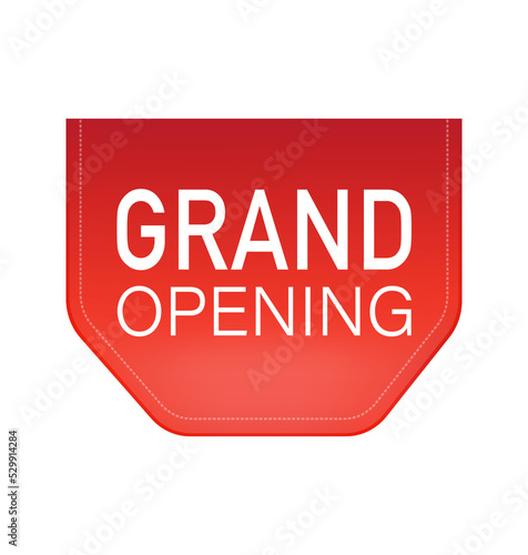 Grand opening red ribbon isolated on white background. Red label, banner for any purposes. Vector illustration.