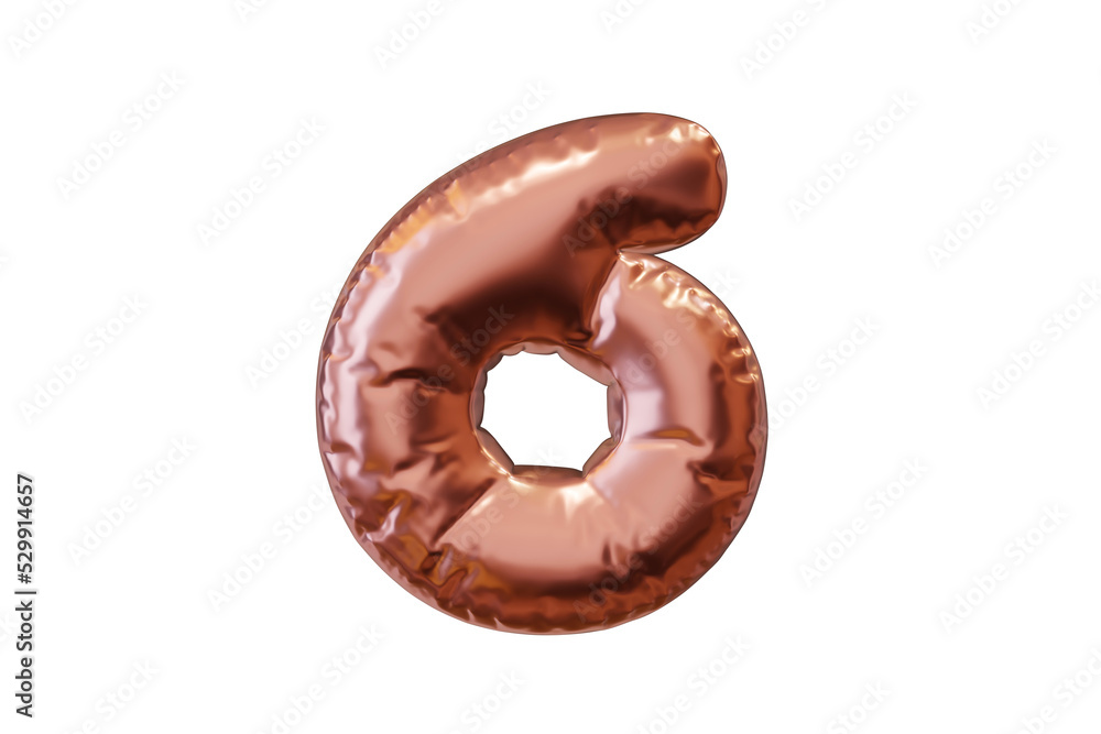 Golden inflated number. Balloon metallic number. 3d