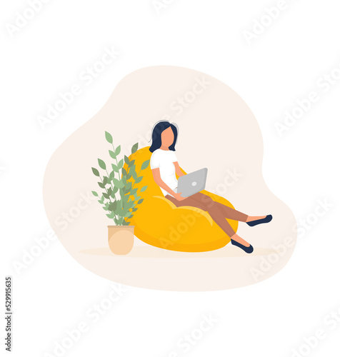 Flat work from home for concept design. Stay home. Work from home, great design for any purposes. Vector illustration.