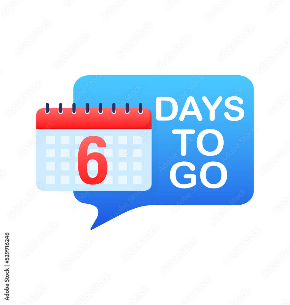 6 days to go in modern style. Special offer badge. Web design. Sale tag. Vector illustration. 6 days to go in modern style. Special offer badge. Web design. Sale tag. Vector illustration.