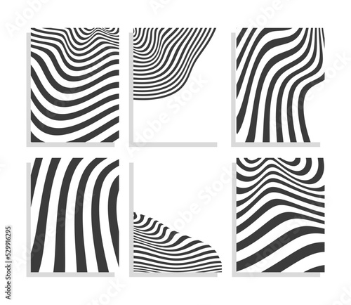 wavy black and white stripes background template set 