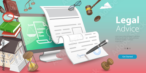 3D Vector Conceptual Illustration of Legal Advice, Law and Justice
