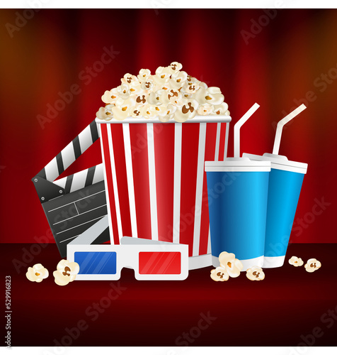 Movie time, great design for any purposes. Realistic cinema movie poster template. 3d banner background.