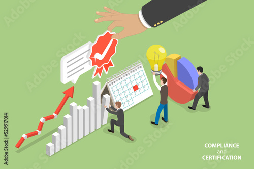 3D Isometric Flat Vector Conceptual Illustration of Compliance And Certification, Quality Control Standards