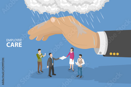 3D Isometric Flat Vector Conceptual Illustration of Employee Care, Perks and Benefits for Workers