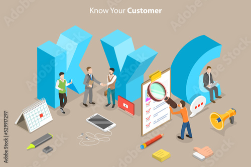 3D Isometric Flat Vector Conceptual Illustration of Know Your Customer, Verifying the Clients Identity