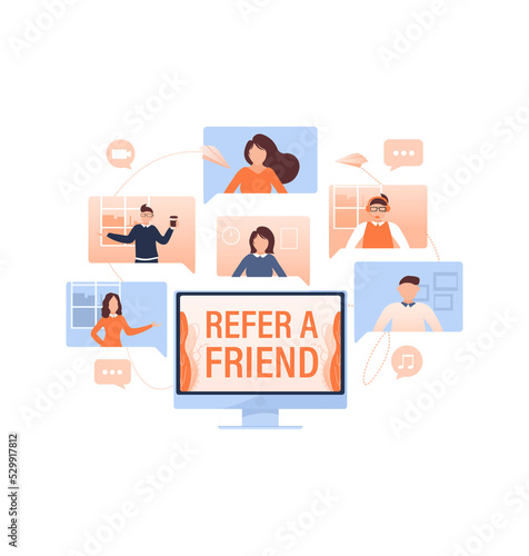 Canvastavla Template with refer a friend man holding megaphone on white background for flyer design