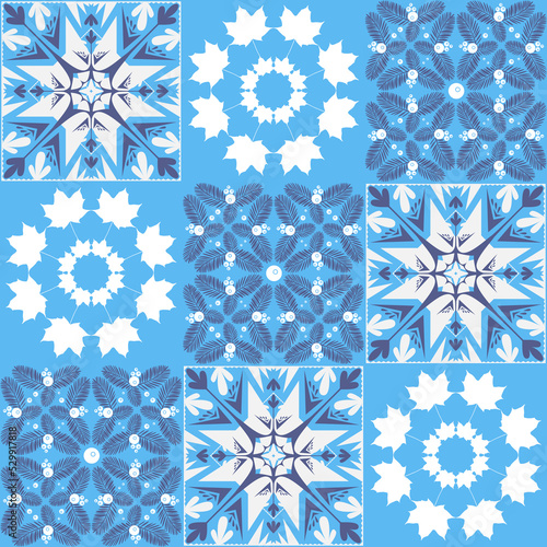 Mediterranean porcelain tiles, azulejo talavera spanish style geometric symmetrical illustration