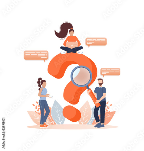 Frequently asked questions page template. Vector web banner. Customer service. Flat isometric vector illustration. Customer support. Abstract background.