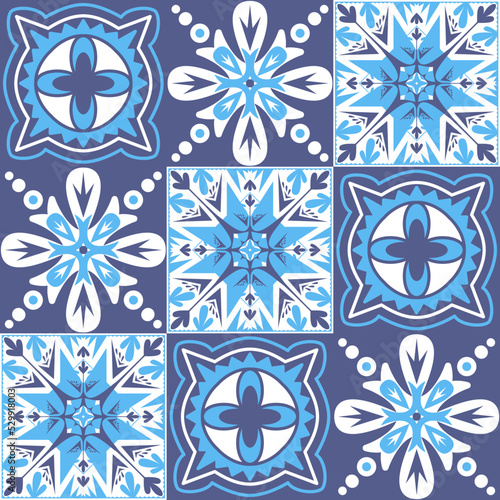 Mediterranean porcelain tiles, blue pattern for wall decoration, azulejo talavera spanish style