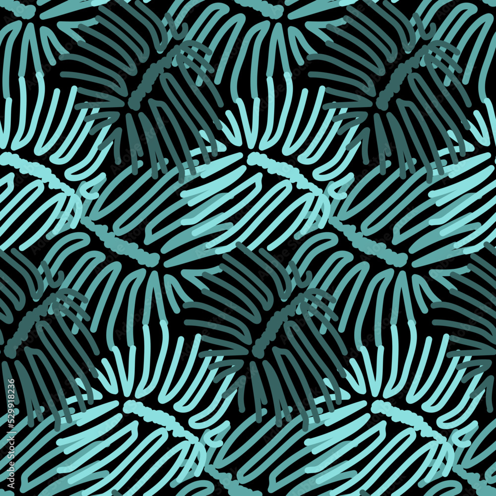 Fototapeta premium Tropical leaf seamless pattern, blue green color, vector illustration