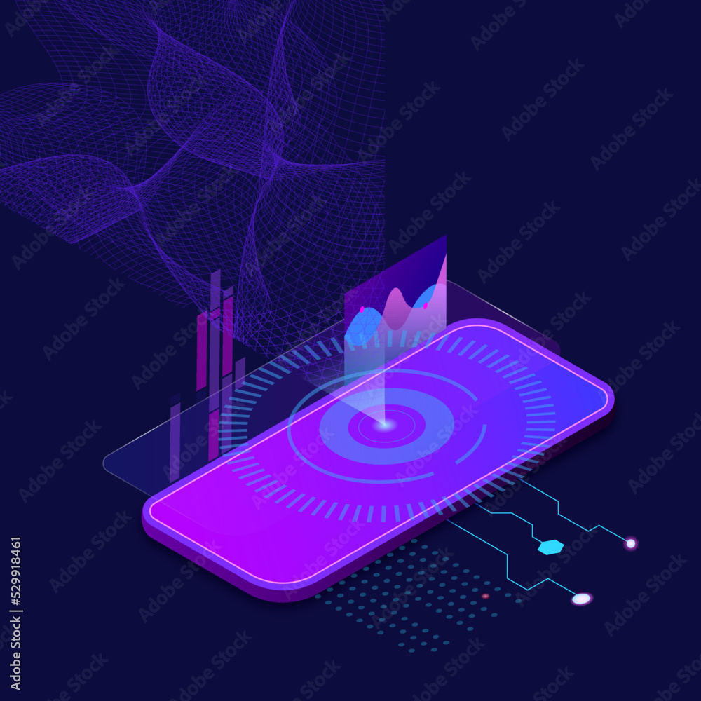 Fototapeta premium phone mockup in isometric 3d. new technologies. vector illustration
