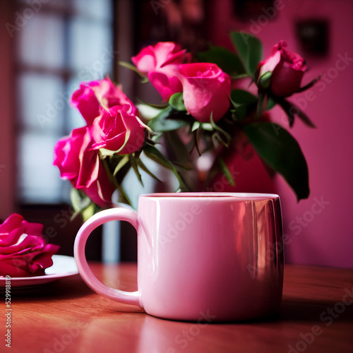 cup of coffee with pink flowers