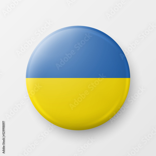 Stop War. Button Pin Badge with Ukranian Flag. Struggle, Protest, Support Ukraine Concept. Vector Illustration. Slogan, Call for Support for Ukraine