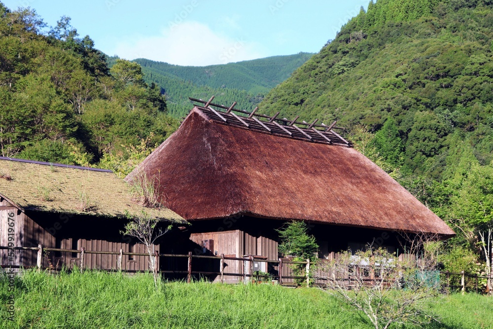 おがわ作小屋村　藁ぶき屋根の風景