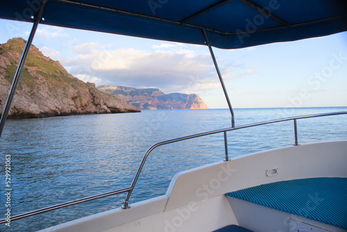 View from a motor yacht on seashore