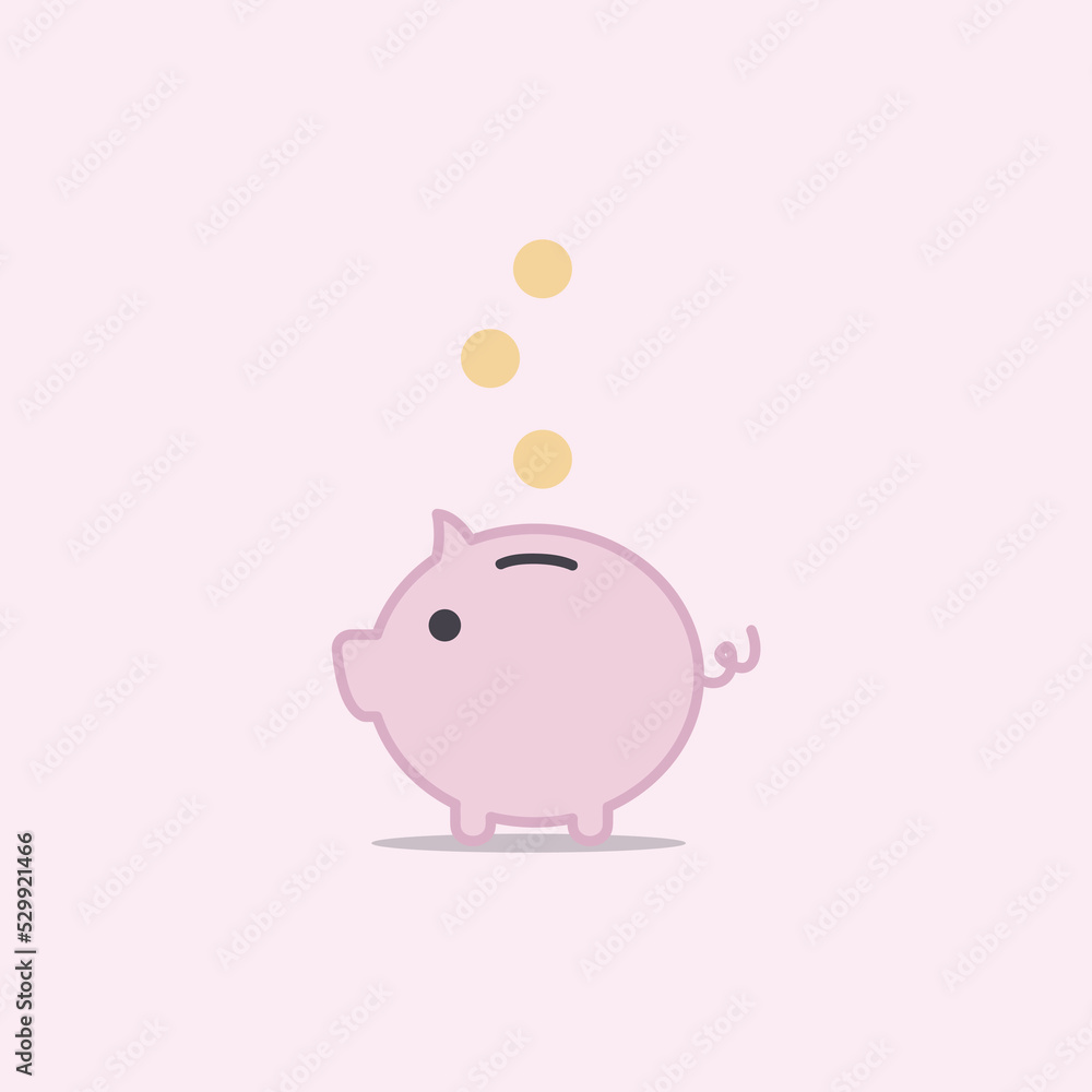 Fototapeta premium Piggy bank with bitcoin isolated on white background. Blockchain, cryptocurrency concept. Bitcoin saving or accumulation of money, investment. Vector illustration in cartoon flat style 