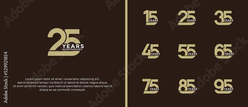 set of anniversary logotype gold and white color on dark brown background for celebration moment