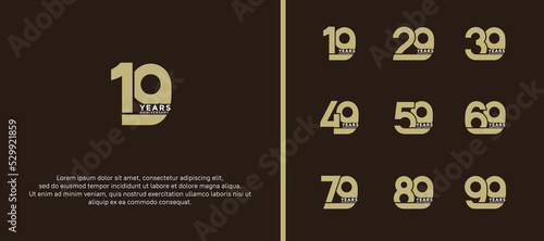 set of anniversary logotype gold and white color on dark brown background for celebration moment