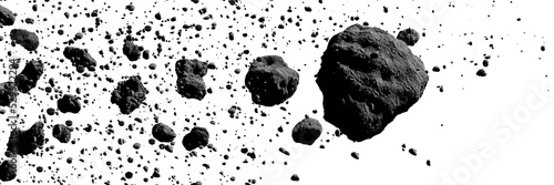 a swarm of asteroids, isolated, banner format photo