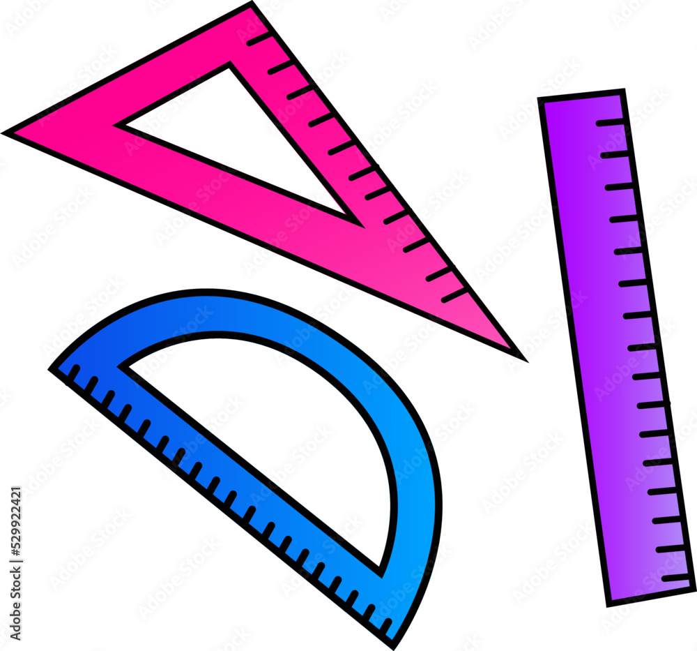 Vector illustration of a blue ruler. Sketch of school subjects. The idea for a logo, drawings, banners, magazines, printing on clothes, advertising, children's coloring book Vector illustration of a blue ruler. Sketch of school subjects. The idea for a logo, drawings, banners, magazines, printing on clothes, advertising, children's coloring book