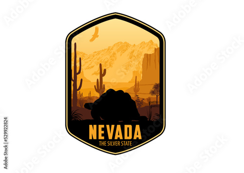 Canvas Print Nevada vector label with Desert tortoise