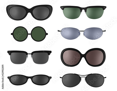Sunglasses frames set isolated on transparent background, 3D illustration