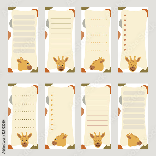 Cute design elements with giraffe for notebook, diary, stickers