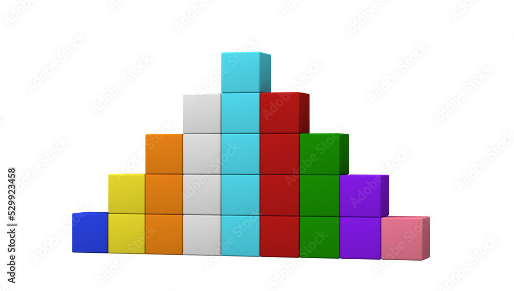Fototapeta premium Graph of building blocks on transparent background, 3D illustration
