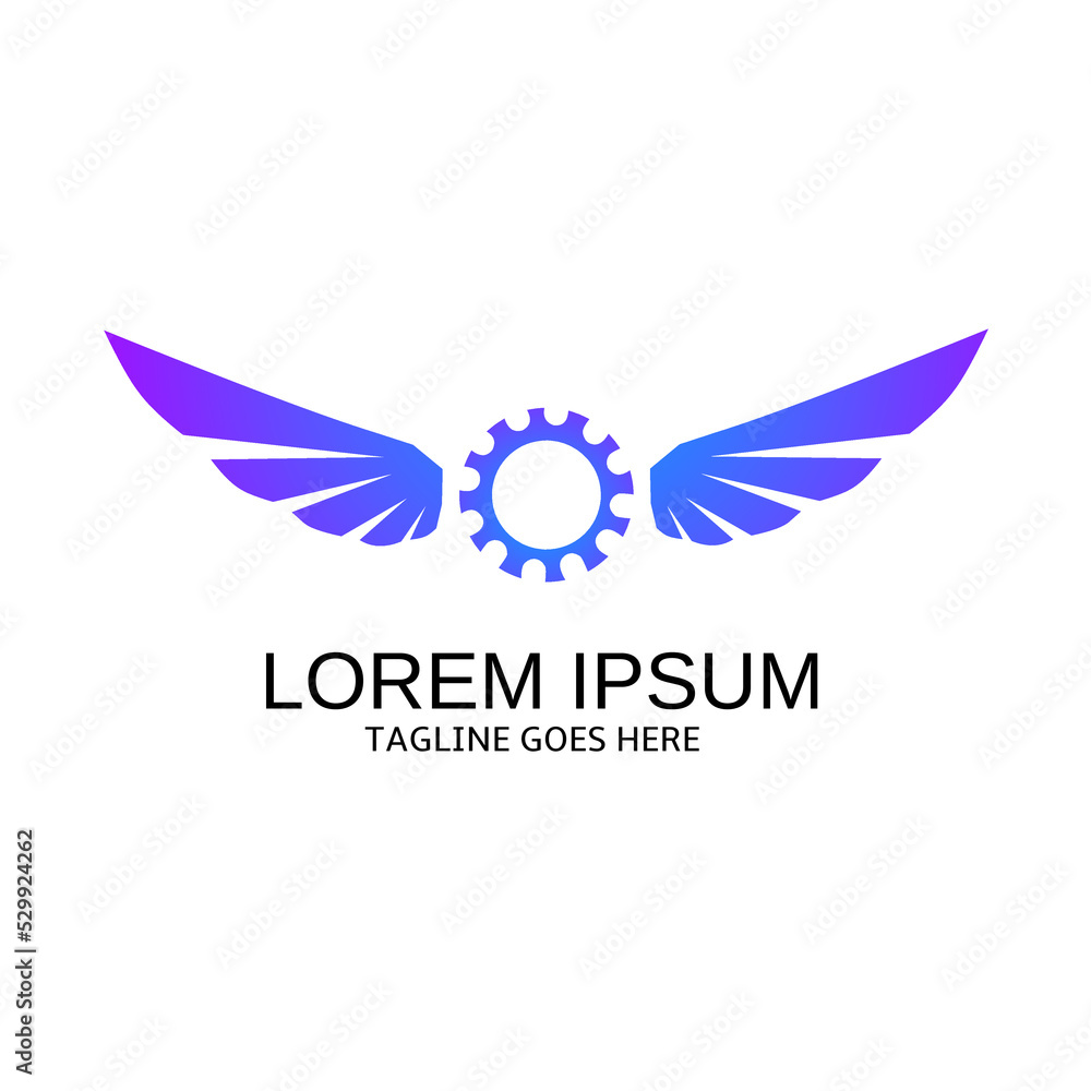 Template logo gears with wing perfect for mechanic
