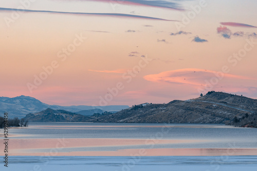 Fototapeta Naklejka Na Ścianę i Meble -  Sunset on the Lake in the Colorado Mountains