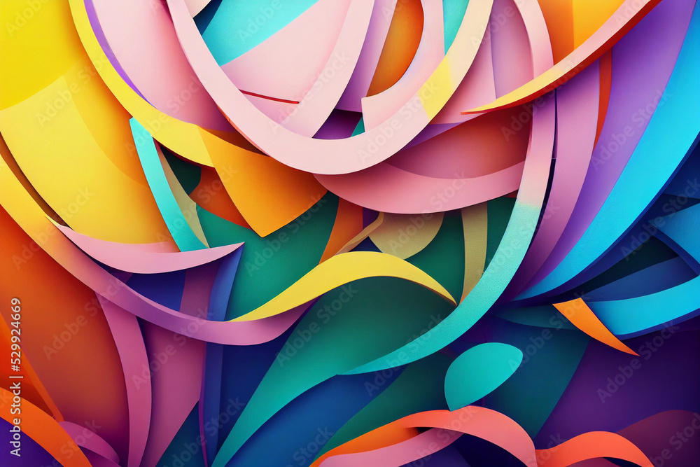 3D colorful abstract background of geometric shapes.