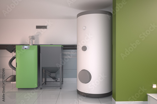 Home heating system, 3D illustration photo