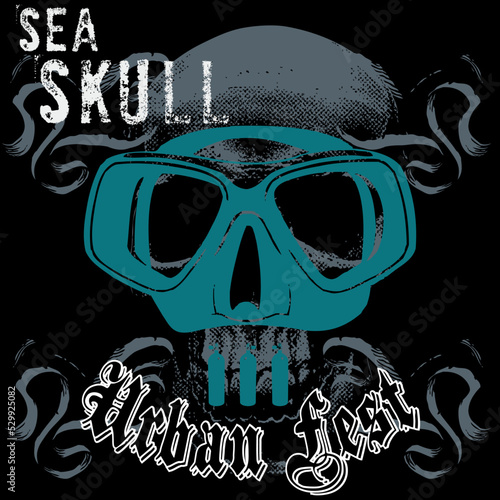 Illustration vector skull with Mask urban design and Gothic text Fashion style