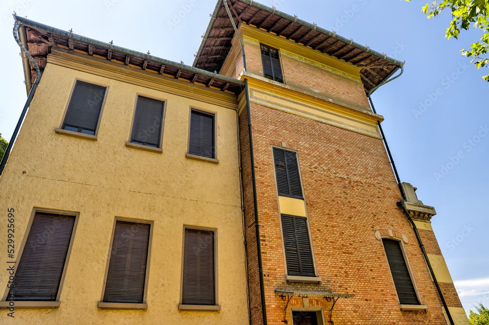 Modena, Italy - July 9, 2022: Exteriors of a villa in Modena Italy
