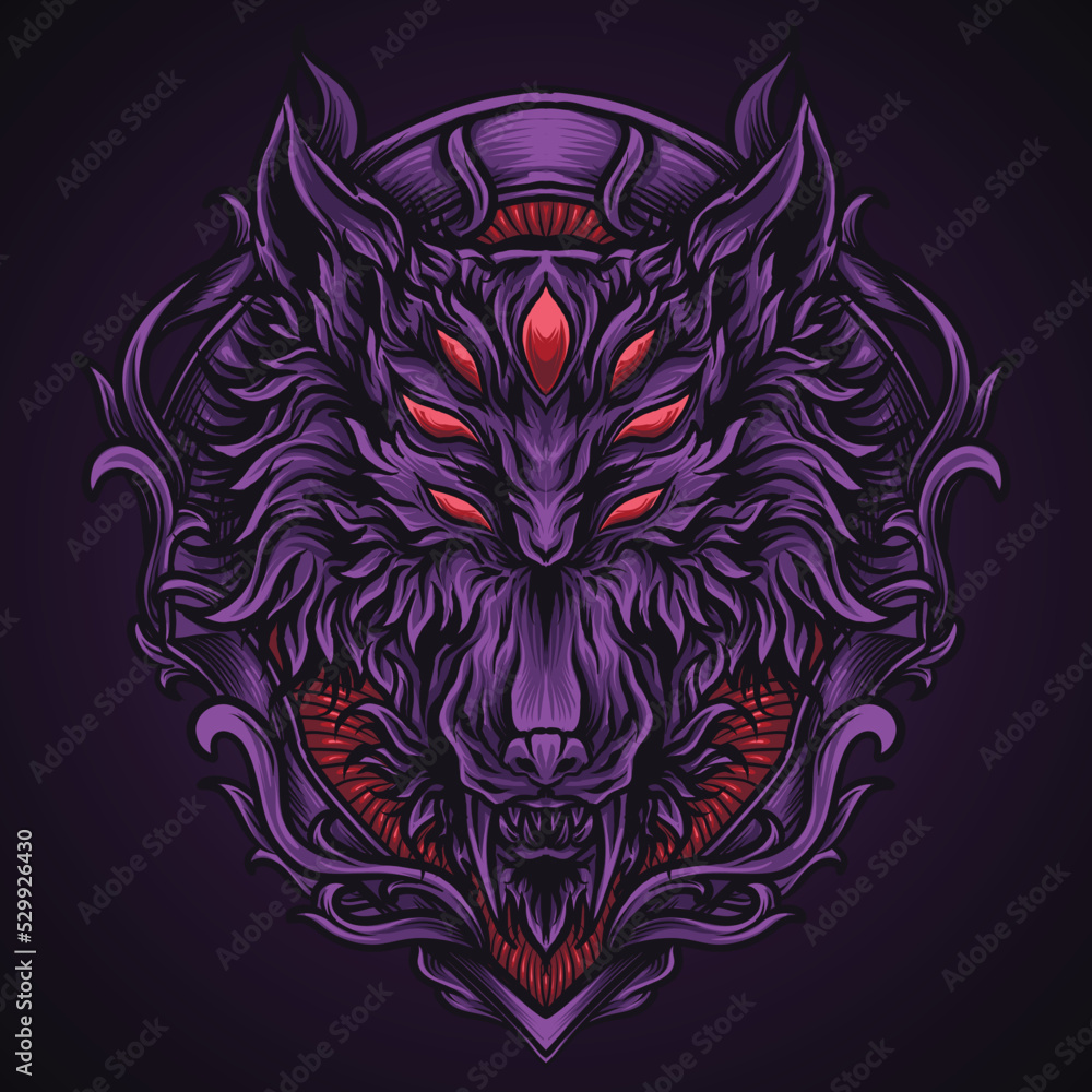 artwork illustration and t shirt design alien wolf engraving ornament artwork illustration and t shirt design alien wolf engraving ornament