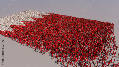 Aerial view of a Crowd of People, coming together to form the Flag of Bahrain. Bahraini Banner on White Background. photo