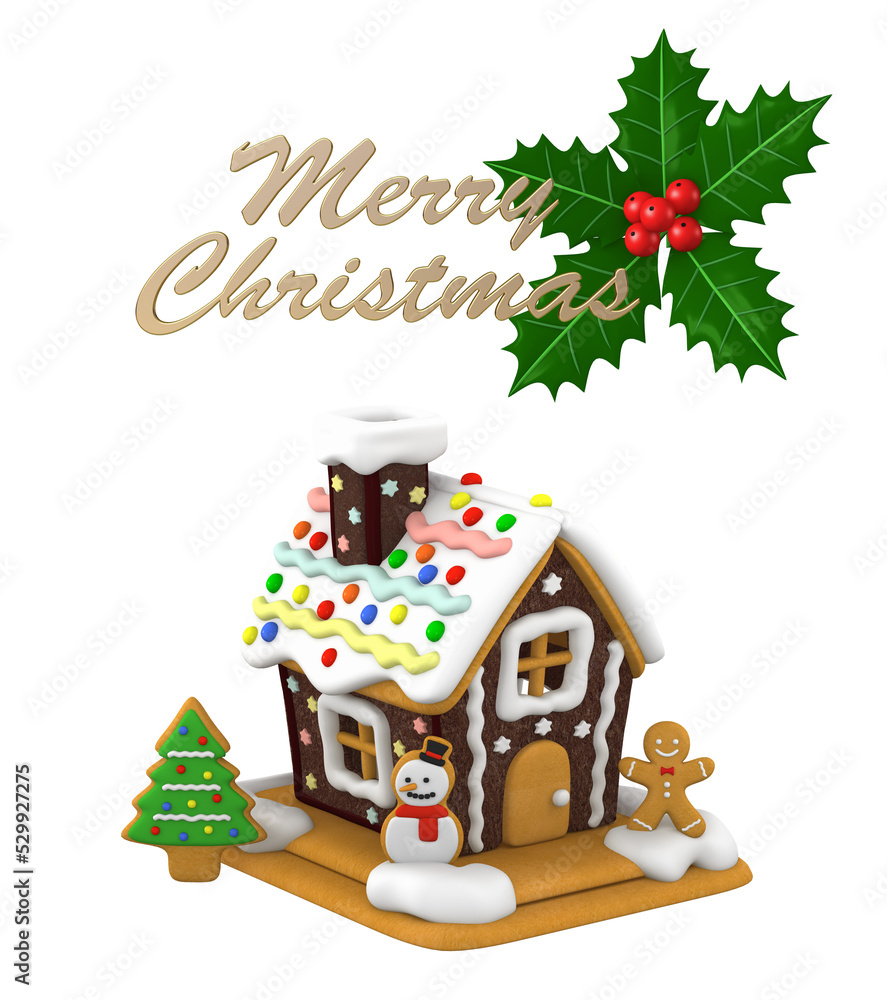 Gingerbread house and Santa Claus on transparent background for Merry