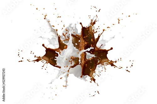 Coffee and milk flying and splashing