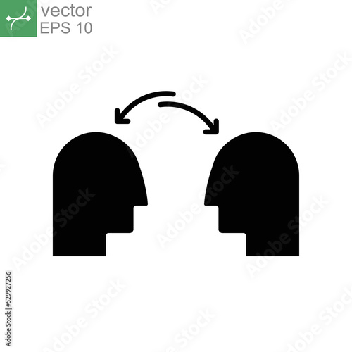 Business Concepts Experience transfer glyph icon. Knowledge transfer mentoring. Idea sharing. Ideas exchange. Guidance consulting business. Vector illustration. Design on white background. EPS 10