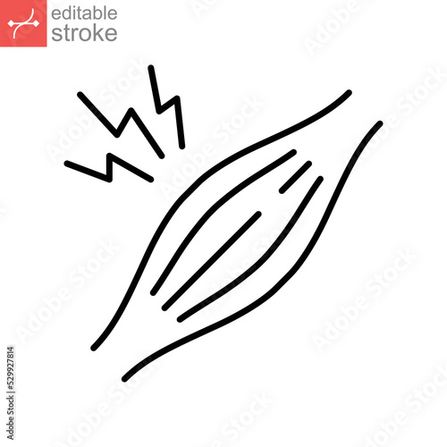 Muscle pain thin line icon. Muscular pain, rheumatism anatomy symbol. Body ache Healthcare and medical problem. Editable stroke. Vector illustration. Design on white background. EPS 10