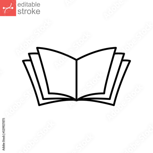 Open book outline icon. E-book, cover digital magazine, dictionary, science novel. simple pictogram for bookstore, library logo Editable stroke. vector illustration. Design on white background. EPS 1