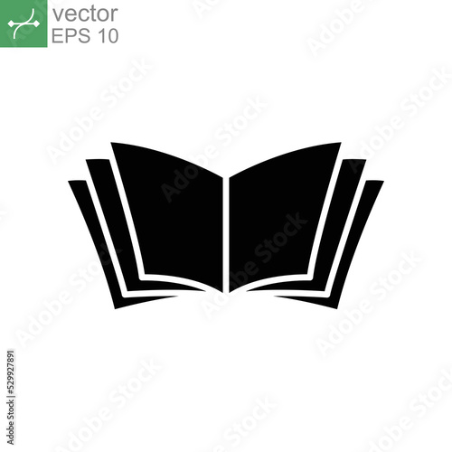 Open book glyph icon. E-book, cover digital magazine, journal, dictionary, science novel. simple pictogram for bookstore and library logo. vector illustration. Design on white background. EPS 10