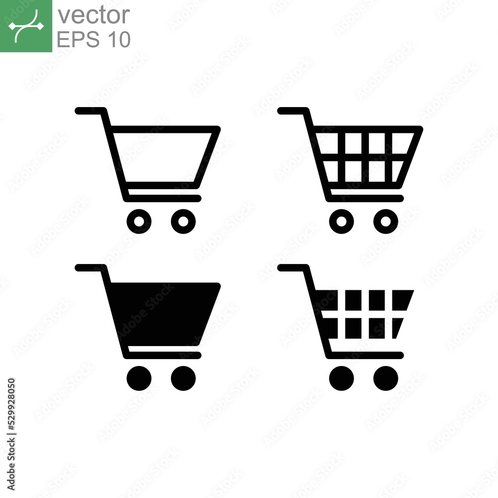 Shopping chart line and glyph icon. Market trolley, shop bag label for digital marketing. Basket grocery of E-commerce store. simple pictogram. Vector illustration. Design on white background. EPS 10