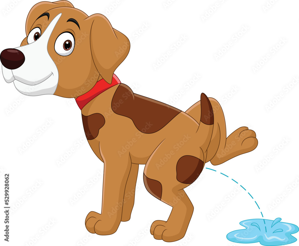Cartoon funny little dog peeing Stock Vector | Adobe Stock