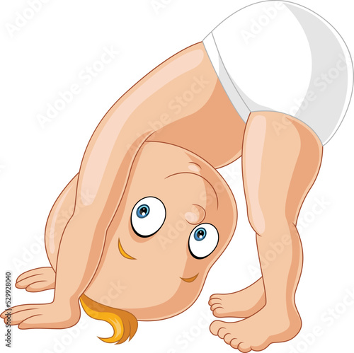Cartoon baby boy playing upside down