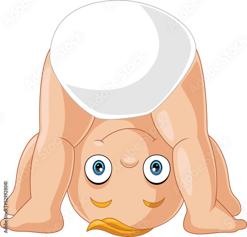 Cartoon baby boy playing upside down